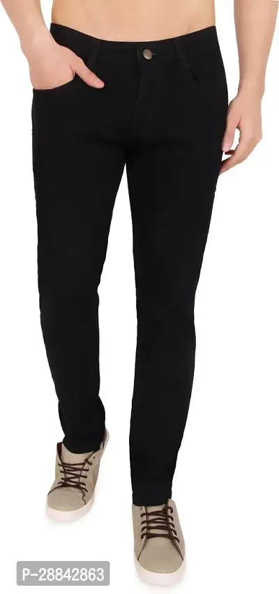 Stylish Black Denim Solid Slim Fit Low-Rise Jeans For Men-thumb0