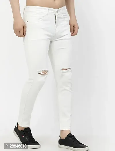 Stylish White Denim Solid Slim Fit Low-Rise Jeans For Men-thumb3