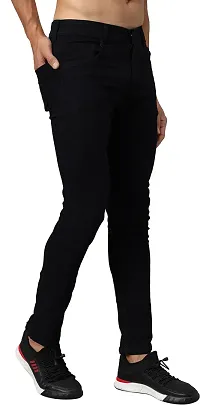 Stylish Black Cotton Spandex Solid Mid-Rise Jeans For Men-thumb2