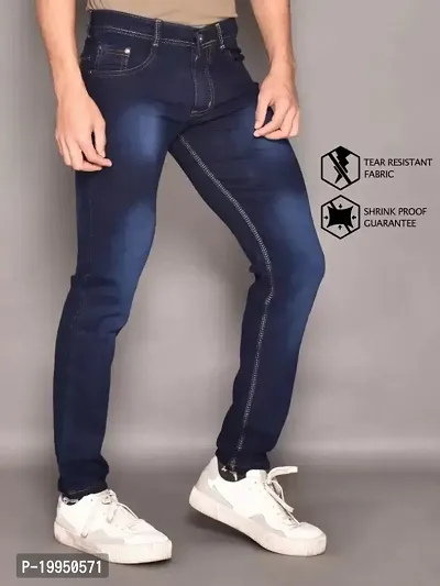 Reliable Blue Cotton Blend Mid-Rise Jeans For Men