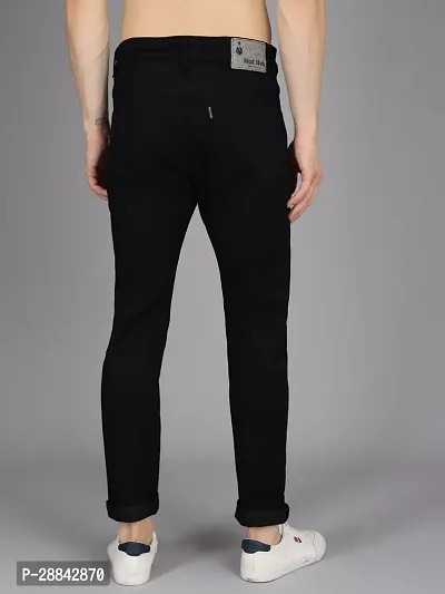 Stylish Black Denim Solid Regular Fit Mid-Rise Jeans For Men-thumb2