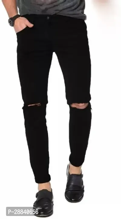 Stylish Black Cotton Blend Solid Slim Fit Mid-Rise Jeans For Men