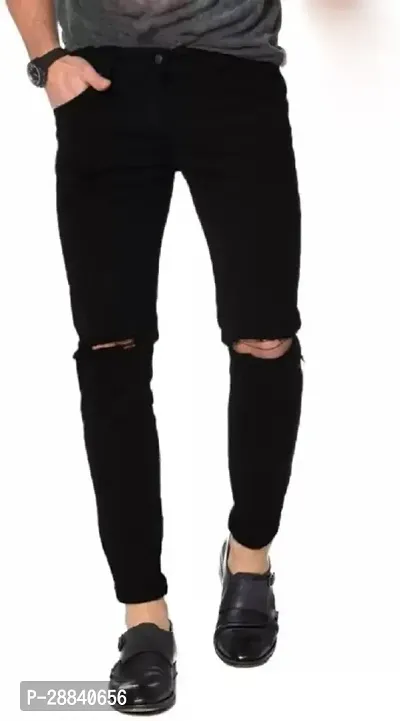 Stylish Black Cotton Blend Solid Slim Fit Mid-Rise Jeans For Men-thumb0