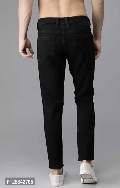 Stylish Black Denim Solid Slim Fit Mid-Rise Jeans For Men-thumb2