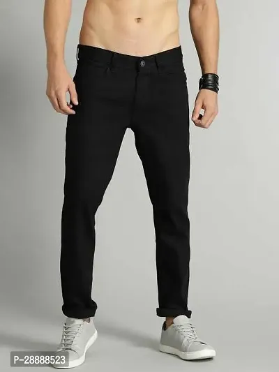 Stylish Black Denim Solid Mid-Rise Jeans For Men-thumb0