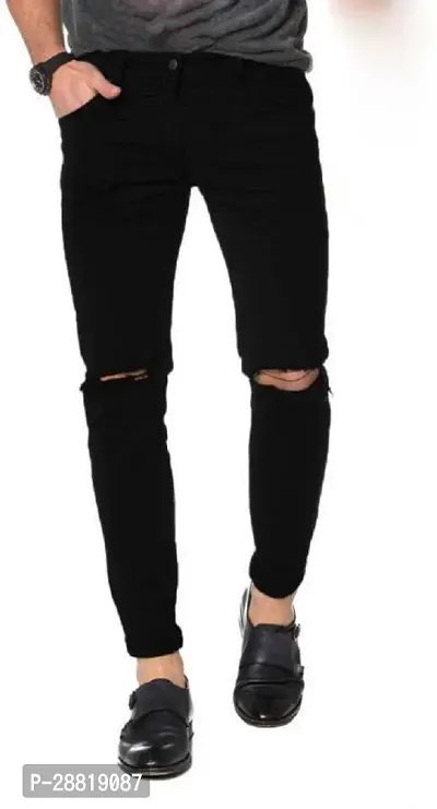 Stylish Black Cotton Lycra Blend Mid-Rise Jeans For Men-thumb0