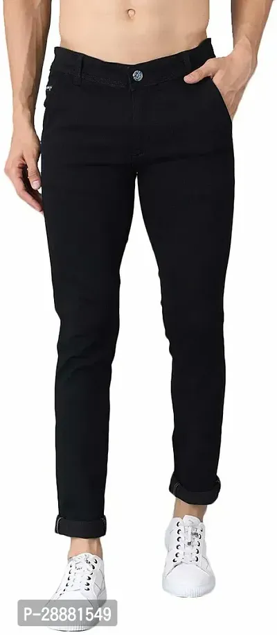 Stylish Black Cotton Blend Solid Mid-Rise Jeans For Men-thumb0