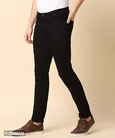 Stylish Black Denim Solid Mid-Rise Jeans For Men-thumb3