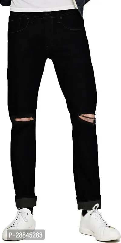 Stylish Black Denim Solid Mid-Rise Jeans For Men-thumb0