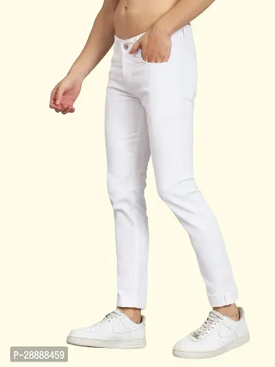 Stylish White Denim Solid Mid-Rise Jeans For Men-thumb3