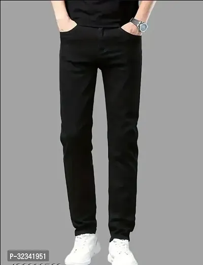 Stylish Black Cotton Blend Jeans For Men-thumb0