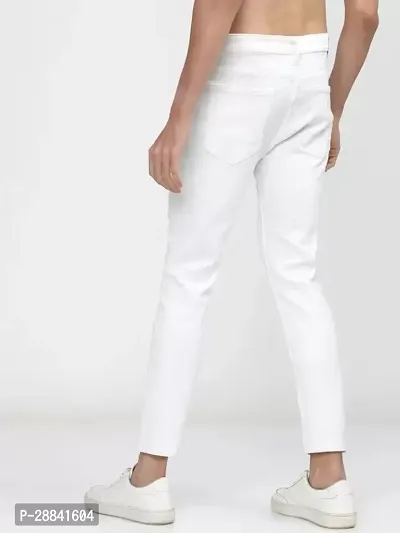 Stylish White Denim Solid Slim Fit Mid-Rise Jeans For Men-thumb2