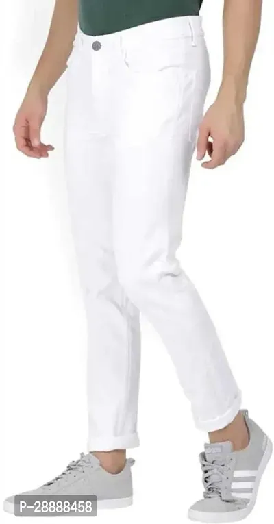 Stylish White Denim Solid Mid-Rise Jeans For Men-thumb3