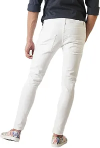 Stylish White Denim Solid Slim Fit Mid-Rise Jeans For Men-thumb1