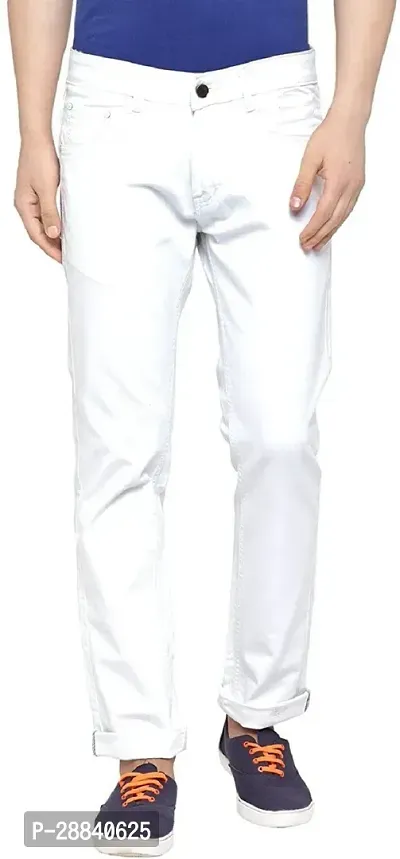 Stylish White Cotton Blend Solid Regular Fit Mid-Rise Jeans For Men