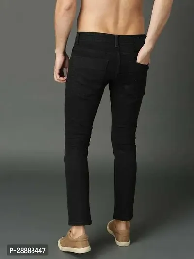 Stylish Black Denim Solid Mid-Rise Jeans For Men-thumb2