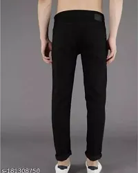 Stylish Black Denim Solid Mid-Rise Jeans For Men-thumb1