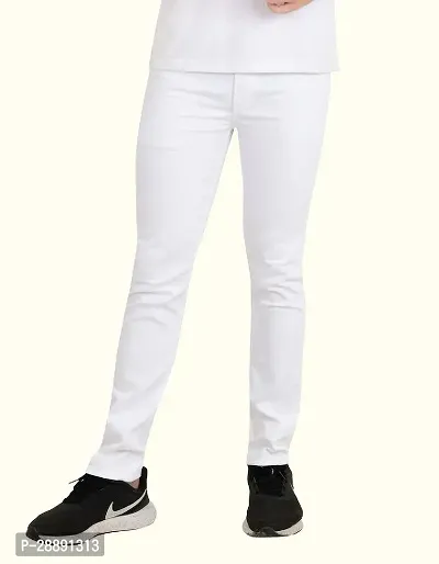 Stylish White Cotton Blend Mid-Rise Jeans For Men-thumb0