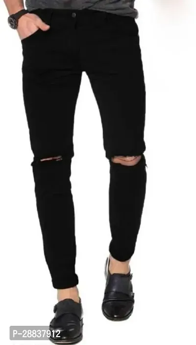 Stylish Black Denim Solid Mid-Rise Jeans For Men-thumb0