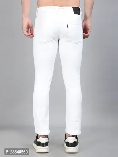 Stylish White Cotton Blend Solid Regular Fit Low-Rise Jeans For Men-thumb2