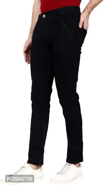 Stylish Black Denim Solid Slim Fit Mid-Rise Jeans For Men-thumb4