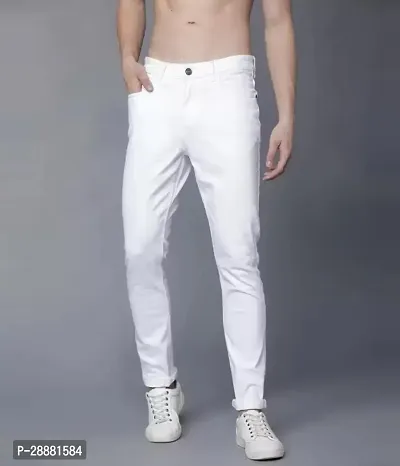 Stylish White Denim Solid Mid-Rise Jeans For Men