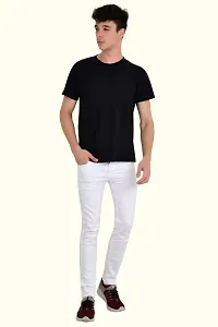 Stylish White Cotton Blend Solid Slim Fit Mid-Rise Jeans For Men-thumb2