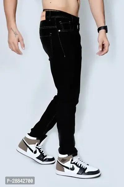 Stylish Black Cotton Blend Solid Slim Fit Mid-Rise Jeans For Men-thumb3