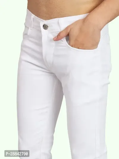 Stylish White Cotton Blend Solid Slim Fit Mid-Rise Jeans For Men-thumb3