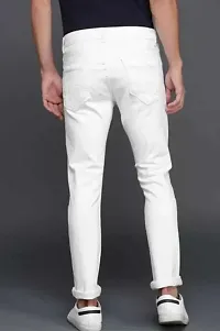 Stylish White Cotton Blend Solid Slim Fit Mid-Rise Jeans For Men-thumb1