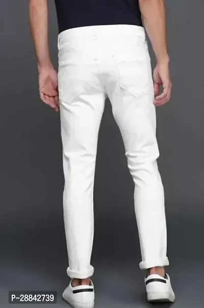 Stylish White Cotton Blend Solid Slim Fit Mid-Rise Jeans For Men-thumb2