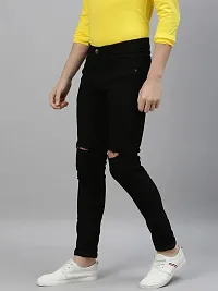 Stylish Black Polyester Spandex Solid Mid-Rise Jeans For Men-thumb1