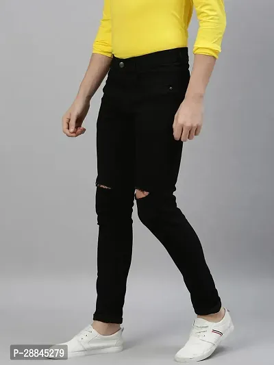 Stylish Black Polyester Spandex Solid Mid-Rise Jeans For Men-thumb2