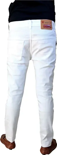 Stylish White Denim Solid Regular Fit Mid-Rise Jeans For Men-thumb1