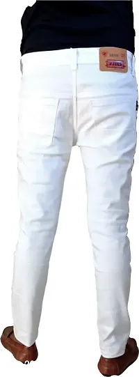 Stylish White Denim Solid Regular Fit Mid-Rise Jeans For Men-thumb2