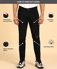 Stylish Black Denim Solid Slim Fit Mid-Rise Jeans For Men-thumb2