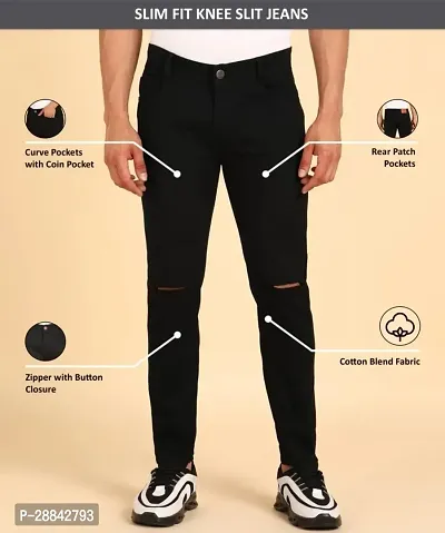 Stylish Black Denim Solid Slim Fit Mid-Rise Jeans For Men-thumb3