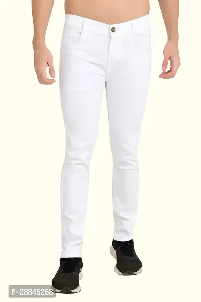 Stylish White Cotton Blend Solid Mid-Rise Jeans For Men-thumb0