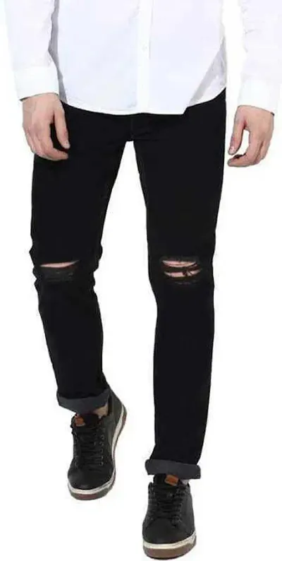 Stylish Black Denim Mid-Rise Jeans For Men