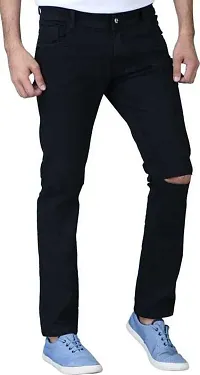 Stylish Black Denim Distress Mid-Rise Jeans For Men-thumb2