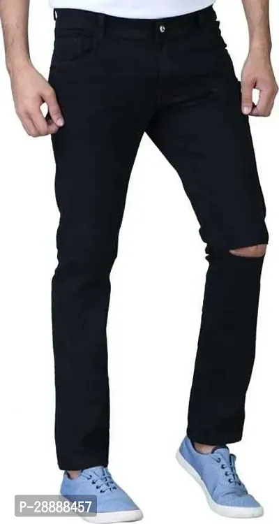 Stylish Black Denim Distress Mid-Rise Jeans For Men-thumb3