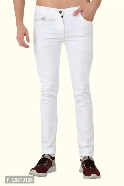 Stylish White Cotton Blend Mid-Rise Jeans For Men-thumb0