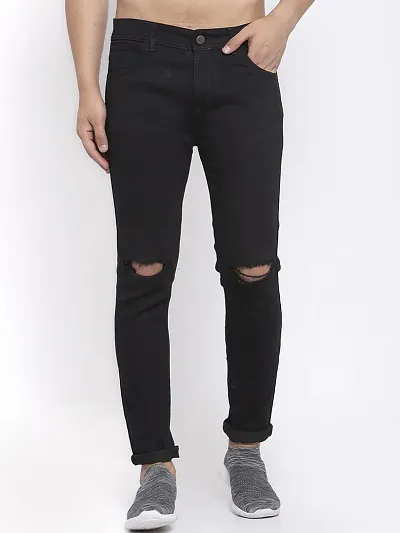 Men Regular High Rise Black Fit Streachable Jeans Pant (28)