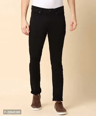 Stylish Black Cotton Spandex Solid Mid-Rise Jeans For Men-thumb0