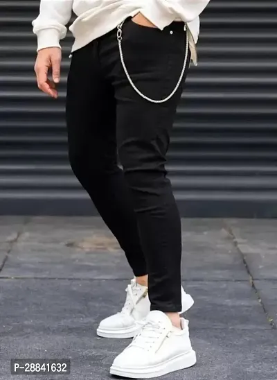 Stylish Black Denim Solid Slim Fit Mid-Rise Jeans For Men-thumb0