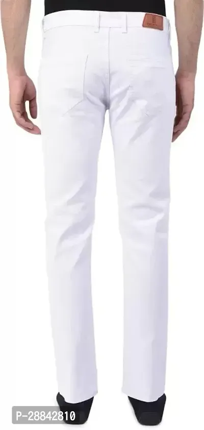 Stylish White Denim Solid Slim Fit Mid-Rise Jeans For Men-thumb2