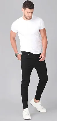Stylish Black Cotton Blend Solid Slim Fit Mid-Rise Jeans For Men-thumb2