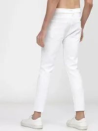 Stylish White Denim Solid Slim Fit Mid-Rise Jeans For Men-thumb1