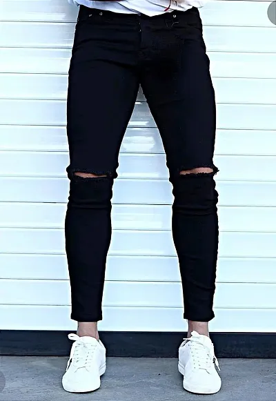 Stylish Lycra Blend Solid Mid-Rise Jeans For Men