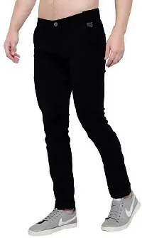 Stylish Black Denim Solid Regular Fit Mid-Rise Jeans For Men-thumb2